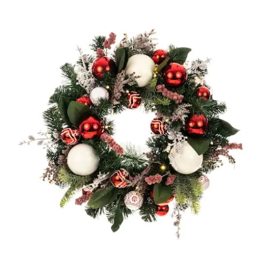 Village Lighting 24" Pre-Lit Nordic Christmas Wreath, Red & Clear LED Lights {4}