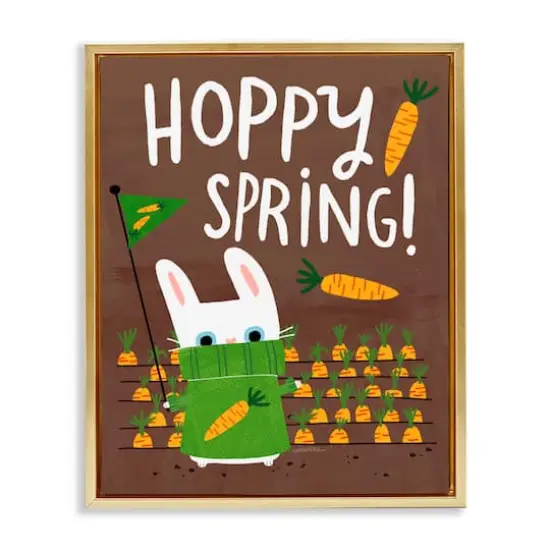 Stupell Industries Happy Spring Bunny & Carrots Floater Framed Art Gold {1}