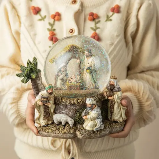Glitzhome® Lighted Musical Snowflakes Nativity Scene Waterglobe {4}