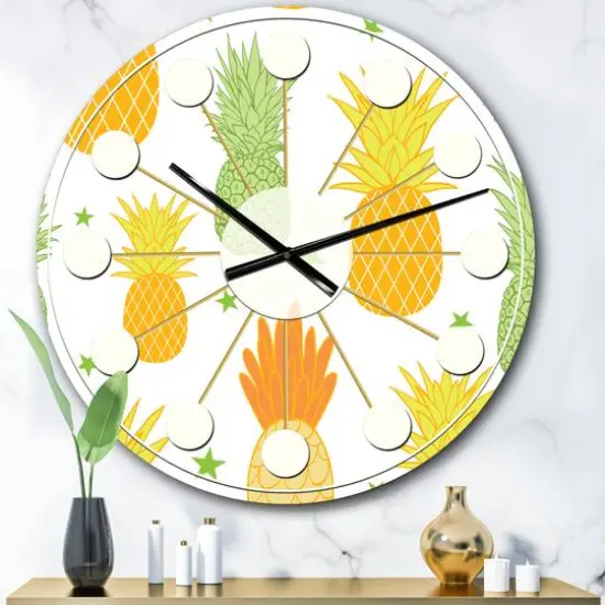 Designart 'Pineapple Summer Bliss Ii Mid-Century Modern Wall Clock {1}