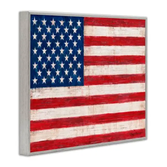 Stupell Industries Rustic American Flag Red White Blue Distressed Pattern Framed Giclee Art Gray {4}