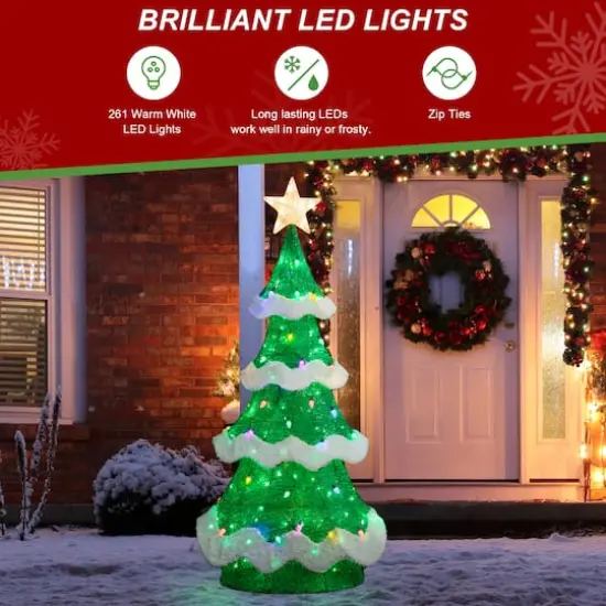 Glitzhome&reg; 74.5"H Lighted Christmas 3D Mesh Tree Outdoor Decor {3}