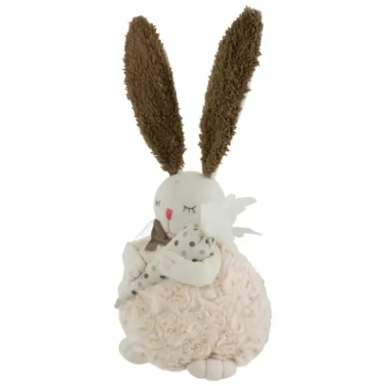 14" Beige & Brown Plush Easter Bunny Holding a Carrot Figure {5}