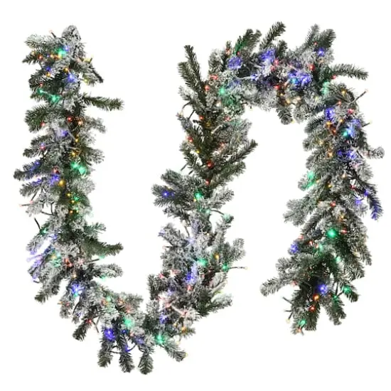 9ft. Pre-Lit LED Snowy Sheffield Spruce Garland {5}