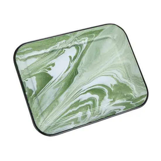 Hello Honey&reg; 13.25" Green & White Marbled Enameled Serving Plate {1}