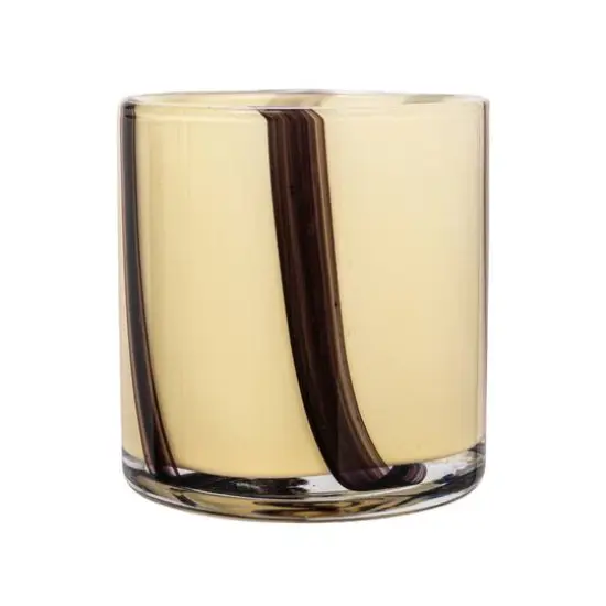 Hello Honey® 4" Striped Glass Votive Candle Holder Cream and Deep Purple {8}
