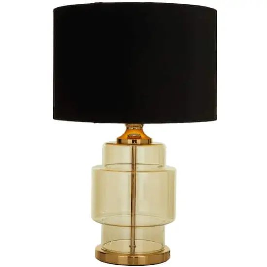 Gold Glass Transparent Base Table Lamp with Drum Shade 15" x 15" x 23" {1}