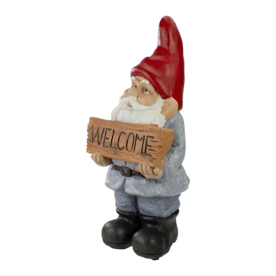 17" Gnome with Welcome Sign Outdoor Garden Statue {6}