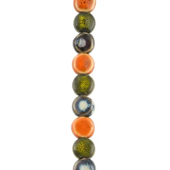 Khaki, Orange & Blue Ceramic Coin Beads, 10.5mm by Bead Landing&trade; {1}