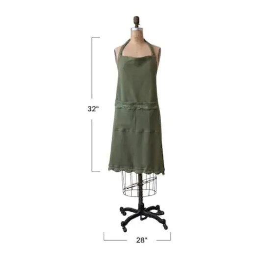 Hello Honey&reg; Green Waffle Weave Cotton Apron with Crochet Lace Trim {4}