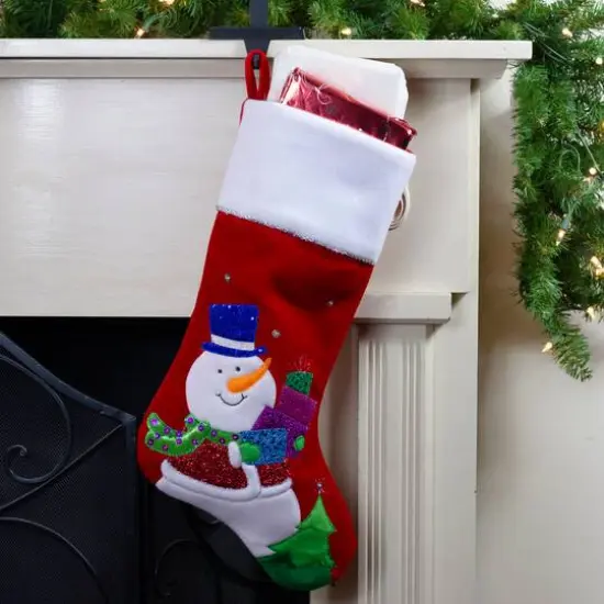 20.5" Embroidered Snowman with Glitter Presents Stocking {4}