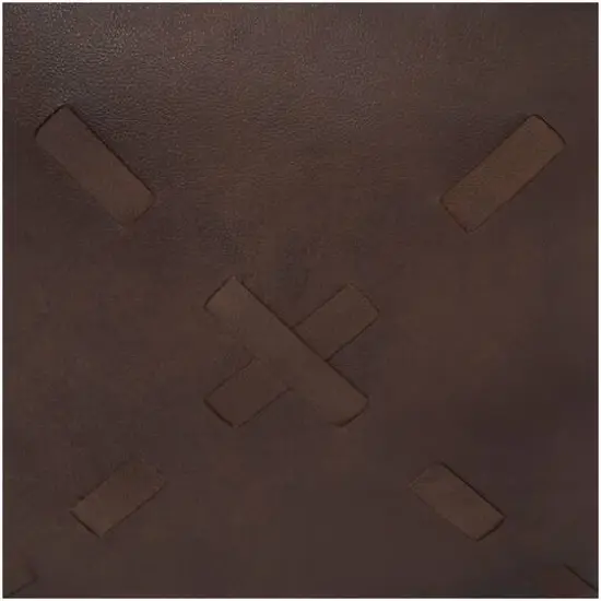 22" Leather Pouf with Woven Straps & Handles Dark Brown {7}