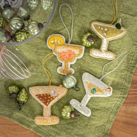 Hello Honey&reg; 4 Pack 4.75" Beaded Fabric Cocktail Ornaments {3}