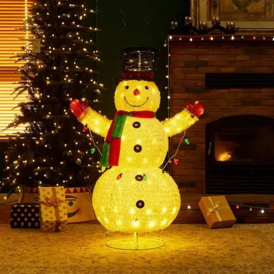 Glitzhome&reg; 4ft. Lighted Christmas 3D Foldable Fabric Snowman Outdoor D&eacute;cor {4}