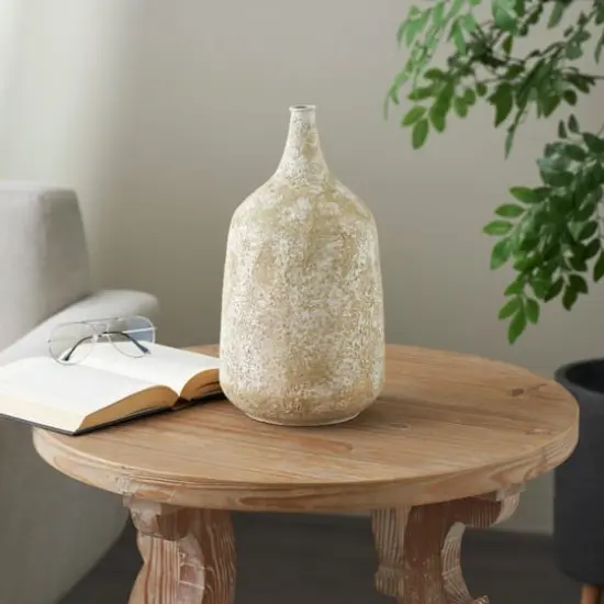 15" Rustic Beige Antique-Style Metal Vase {3}