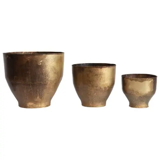 Antique Brass Finish Metal Planters Set, 3ct. {1}