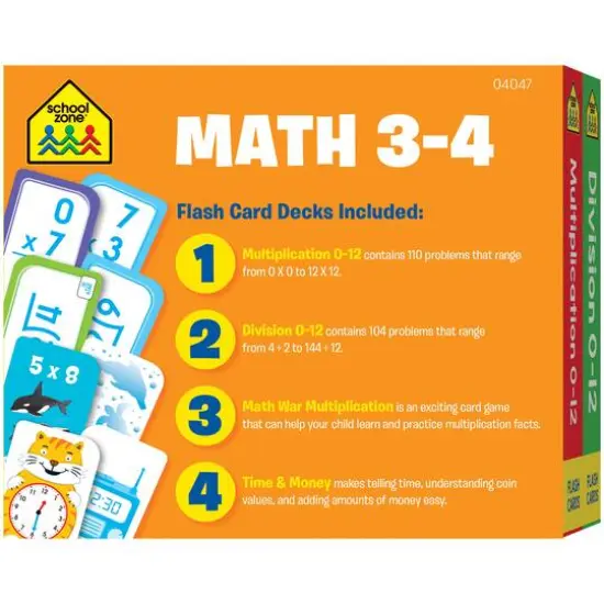 School Zone&reg; Math 3-4 Flash Card, 4 Pack {3}