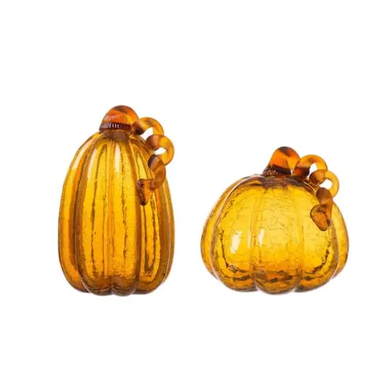 Glitzhome&reg; Amber Crackle Glass Pumpkin Set {1}