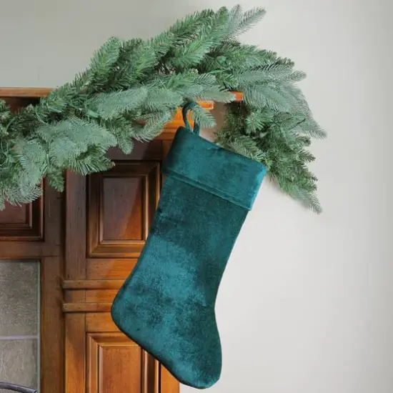 19" Traditional Velvet Christmas Stocking, Green {6}
