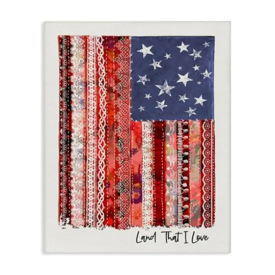 Stupell Industries Land That I Love Phrase Macrame American Flag Canvas Wall Art {1}