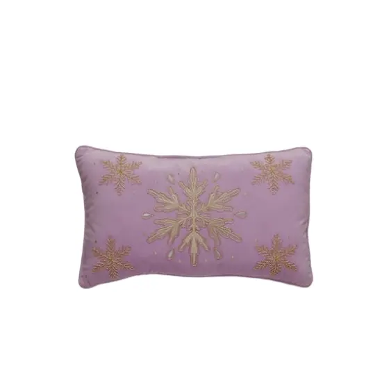 20" x 12" Pink Velvet & Beaded Gold Snowflake Lumbar Throw Pillow by Ashland&reg; {1}