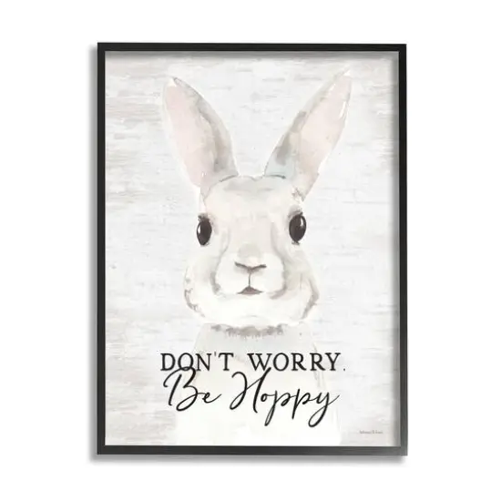 Stupell Industries Don't Worry Be Hoppy Easter Bunny Rabbit Pun Framed Giclee Art Black {1}