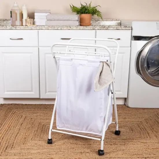 Household Essentials Rolling Laundry Hamper White {4}
