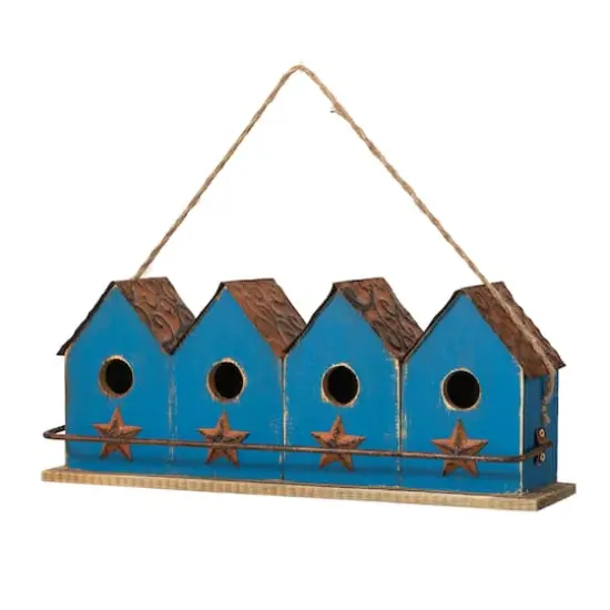 Glitzhome&reg; 17" Retro Blue Distressed Wood Birdhouse with Perch {1}