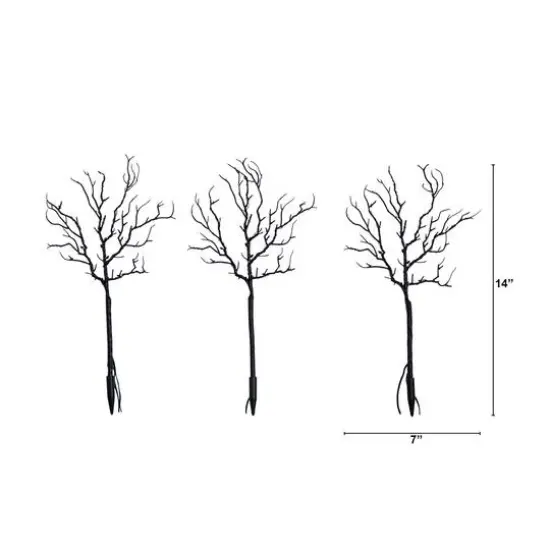 14in. Pre-Lit Artificial Halloween Black Twig Branches with 45 Orange LED Lights and Integrated Ground Stake - Set of 3 {3}