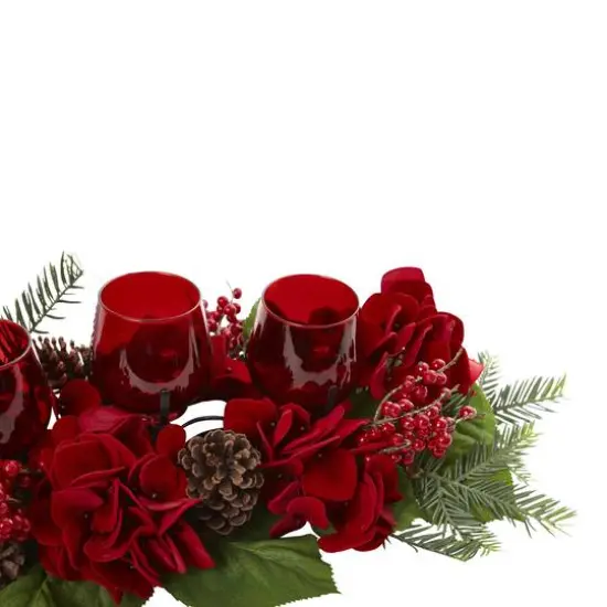 4" Triple Red Hydrangea Candelabrum Centerpiece {4}
