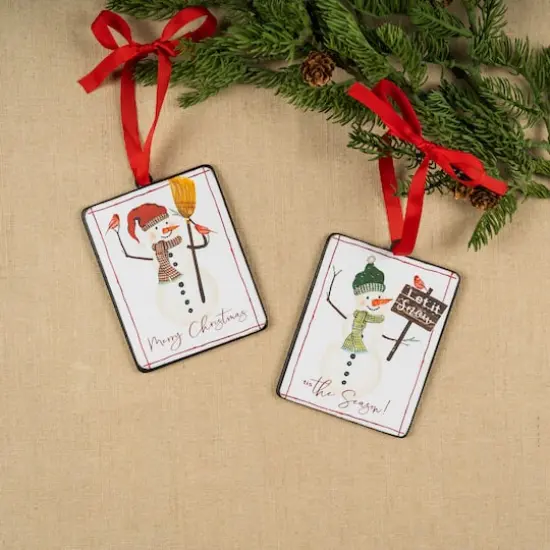 Metal Snowman Sentiment Ornament Set {4}