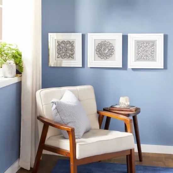 16" White & Silver Mirror Glam Floral Wall D&eacute;cor Set {9}