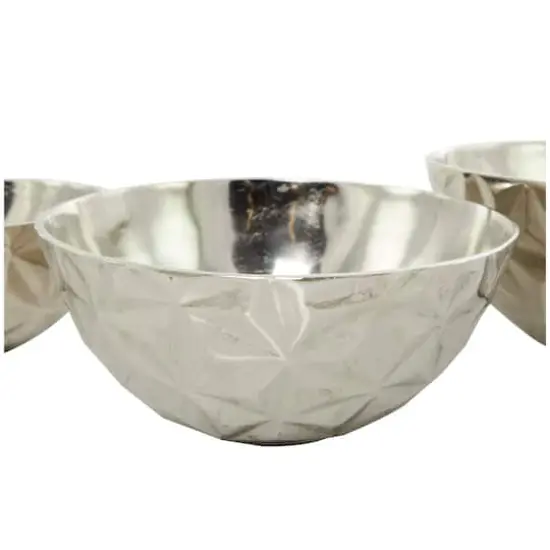 Metal Faceted Decorative Bowl Set Silver {5}