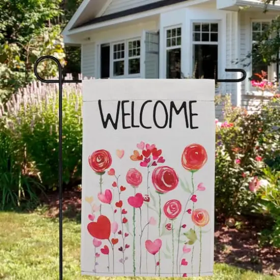 18" Roses & Hearts Floral Welcome Garden Flag {3}