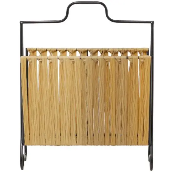 Light Brown Plastic Rattan Handmade Single Slot Magazine Holder with Black Stand 16" x 8" x 20" {5}