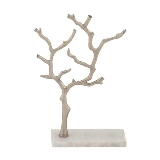 Silver Metal Tree Branch Jewelry Stand With Marble Base, 13" x 9" x 3" {1}