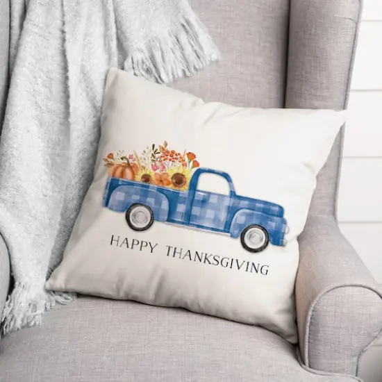 Blue Thanksgiving Truck Pillow {3}