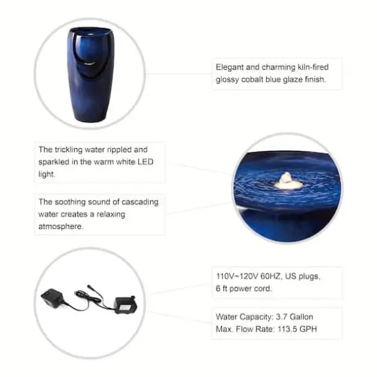Glitzhome&reg; 29" Ceramic Pot Fountain Cobalt Blue {8}