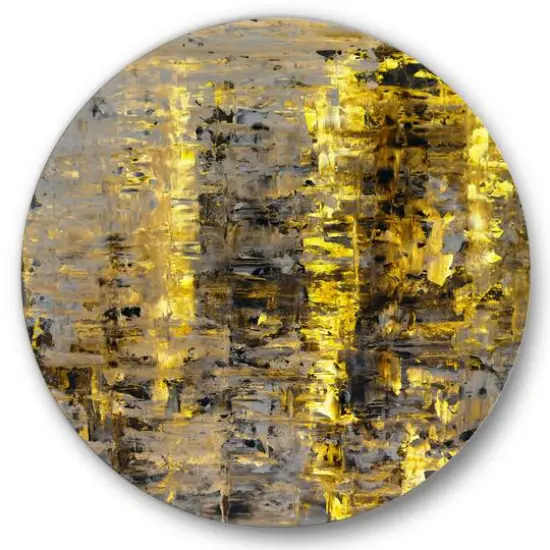 Designart - Yellow Meets Grey Abstract Art II - Modern Metal Circle Wall Art {1}