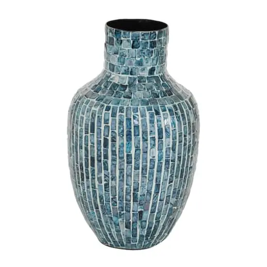 16" Blue Mother of Pearl Coastal Vase {3}