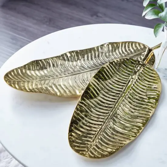 Set of 2" Gold Metal Contemporary Tray, 26" x 11" {7}