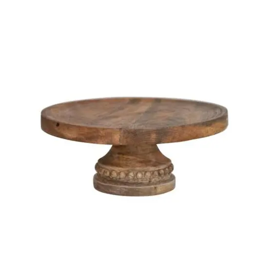 Hello Honey&reg; 11.5" Hand-Carved Mango Wood Pedestal with Wood Beads {3}