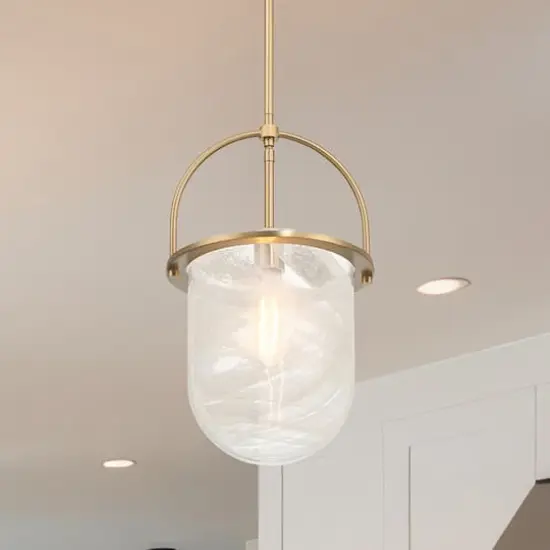 Hello Honey&reg; Beatrice Gold & White Mid-Century Modern Handmade Marbleized Glass & Metal Ceiling Light {3}