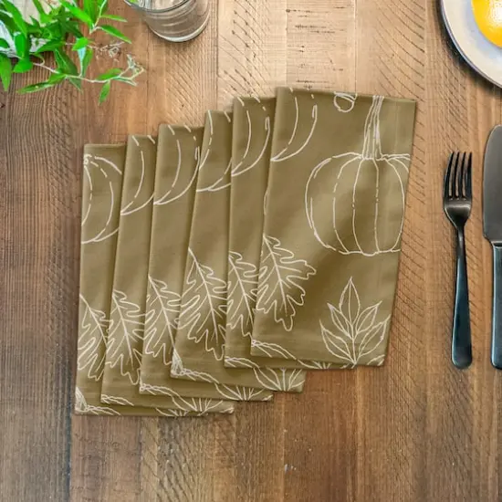 Mustard Yellow Fall Pattern Cotton Twill Napkin {4}