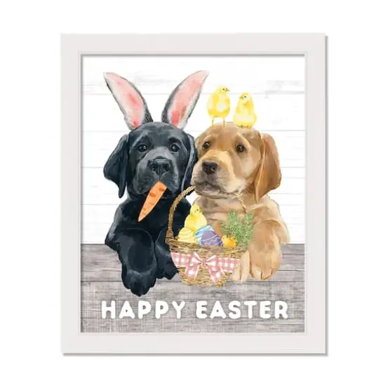 Happy Easter Puppy Friends 16" x 20" White Framed Print Under Plexiglass {1}