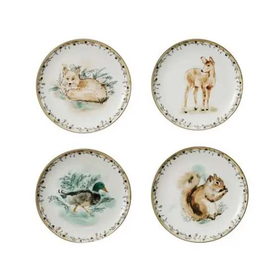 Hello Honey 8" Round Animal Stoneware Plates with Floral Edge, 4ct. {1}