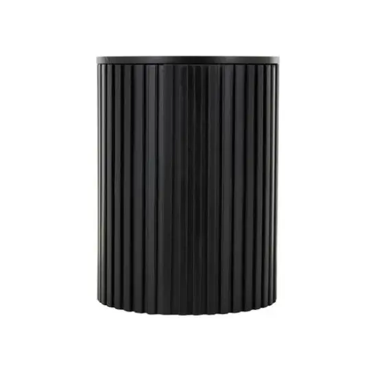 21.25" Black Wood Handmade Ribbed Side End Accent Table with Slatted Base {3}