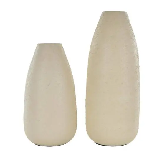 Cream Minimalistic Distressed Textured Metal Vase Set {10}