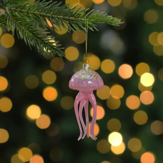 Transparent Pink Glass Jellyfish Ornament {3}