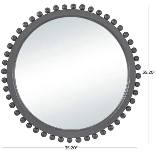 35" Mango Wood Beaded Ball Frame Wall Mirror Black {6}